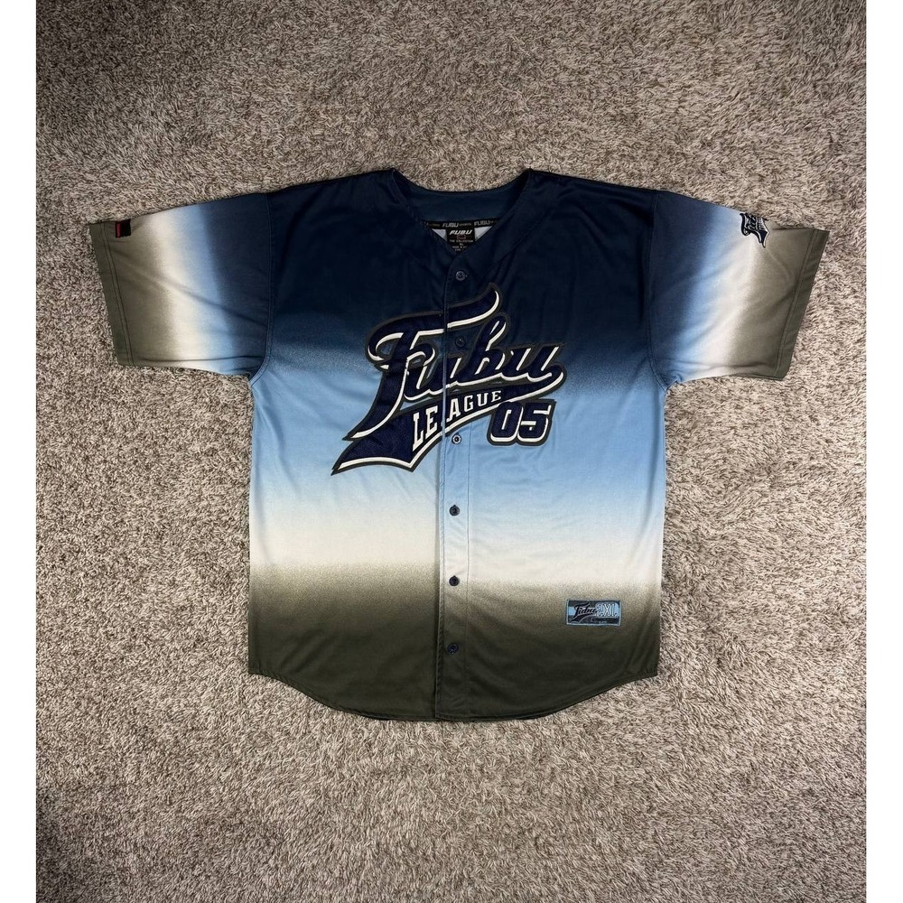 Vintage FUBU League 05 Button Baseball Jersey Shirt Men's Size XL Hip Hop Y2K